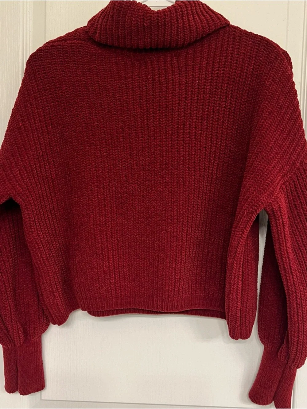 Hazel Moon Red Cropped Turtleneck Chunky Knit Sweater